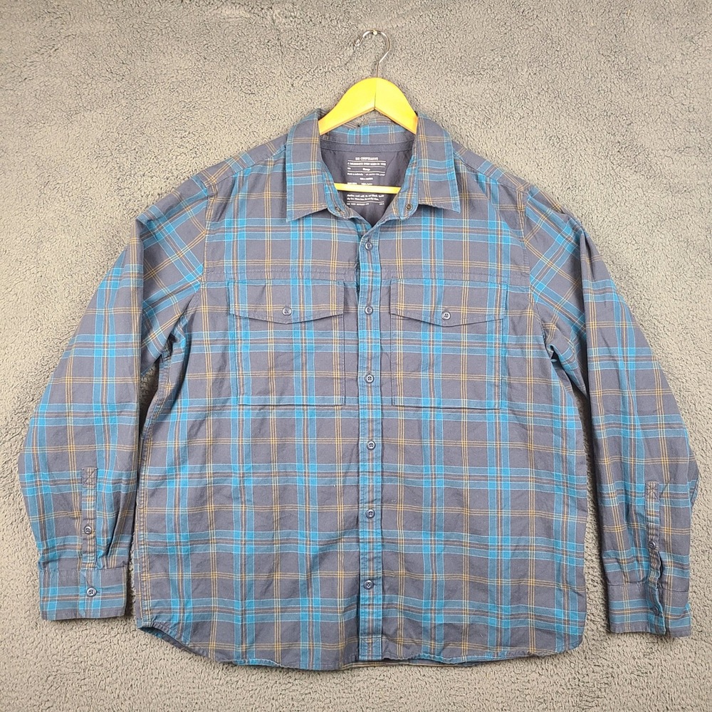 REI Co-Op Mens XL Flannel Blue Plaid Cotton Long Sleeve Button Down Shirt